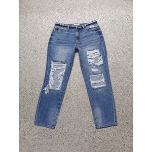 9x26 KanCan high rise crop ripped distressed straight leg boyfriend